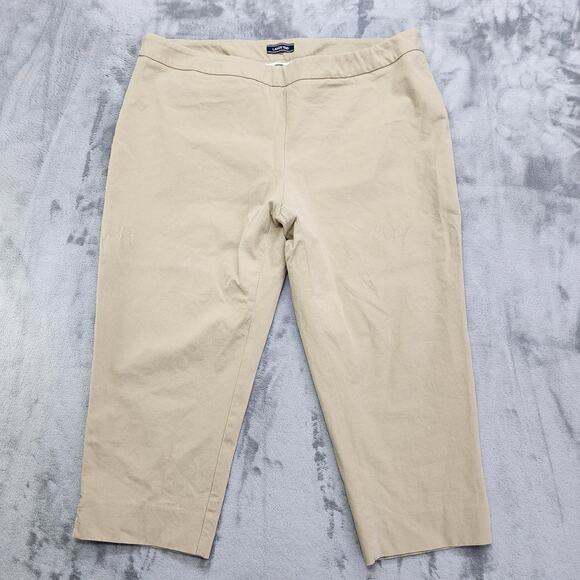 Lands End Pants Womens 22W Tan Khaki Mid Rise Cropped Slim Leg Stretch Office - Picture 1 of 12